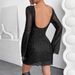 New Elegant Women's Black Mesh Dress With Sequin Backless Design Long Sleeved Slim Fit_ecoleips.com