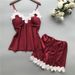 New Imitation Silk Black Home Clothes Two Piece Suit Fashionable And Comfortable Lace Pajamas Set_ecoleips.com