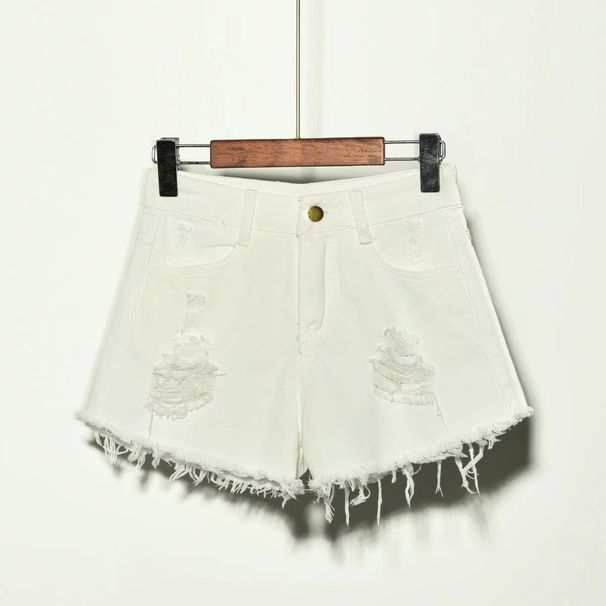 2025s Yiwo Clothing Plus 90kg Ripped Frayed Hem Distressed Large Size Denim Shorts Hot Pants Summer Women_ecoleips.com