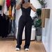 Women's Clothing Solid Color Casual Sling Tight Suit High Waist Wide Leg Trousers Suit_ecoleips.com