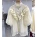 Women's Clothing Style Women's Elegant Luxurious High Neck Ruffled Blouse Beaded Lantern Sleeved Top For Formal & Casual_ecoleips.com