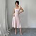 Women's Square Neck Sleeveless Dress Pink Button Front Elegant Summer Midi Dress_ecoleips.com
