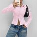 Women's Sexy Casual Versatile V Neck Striped Long Sleeve Shirt Top European American Style_ecoleips.com