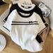 Women's Clothing Short Sleeved Round Neck Contrast Color T Shirt Top Sweater_ecoleips.com