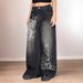 European And American Street Fashion Retro Dark Print Color-blocking Low-waist Loose Straight Washed Distressed Casual_ecoleips.com