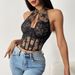 K New Sexy Lace Chinese Qipao Style Hanging Neck Collar Slim Fit Strapless Fish Bone Exposed Back Mini Top_ecoleips.com