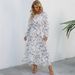 Cross-border Foreign Trade Spring And Autumn Floral Chiffon Dress, Waist-cinching, Slimming, Long-sleeved, Round-neck,_ecoleips.com