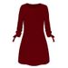 Autumn Solid Color Round Neck Dress Casual O-Neck Skirt Wholesale_ecoleips.com
