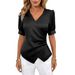 Elegant V-Neck Slim Fit Satin Blouse for Women European American Style Versatile Commute Wear Spring Autumn Summer Regular Size_ecoleips.com