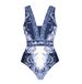 Women's Clothing Women's Blue Printed One Piece Swimsuit Quick-Dry Polyester Modest Coverage Swimwear For Beach And Pool_ecoleips.com