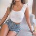 2026 Spring/Summer European And American Solid Color Square Neck Ruffled Sleeveless Knit Crop Top Cross-Border_ecoleips.com