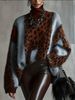 Women's Clothing Leopard Print Knit Sweater Oversized Leopard Print Knit Sweater – Cozy High Neck Pullover For Women (Fall/Winter Boho Chic)_ecoleips.com