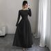 Weekend Brunch Elegant French Style Black Dress American Round Neck Long Sleeved Women's Clothing_ecoleips.com