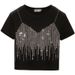 Women's Clothing Heavy Duty Hot Diamond T Shirt Women's Slim Fit Two Piece Suspenders Full Of Diamonds Shiny Short Sleeved Tops_ecoleips.com