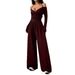 Women's V Halter Neck Jumpsuit European American Style Short Sleeved Tie Waist Cinching Wide Leg Casual Long Pants_ecoleips.com