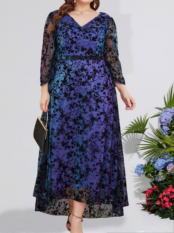 Women's Plus Size Flocked Metallic Elegant Evening Dress Prom Dress Party Dress Bridesmaid Dress_ecoleips.com