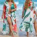 Plus Size Boho Beach Cover Up Flowy Long Kimono With Floral Print Sheer Mesh Open Front Cardigan For Women_ecoleips.com