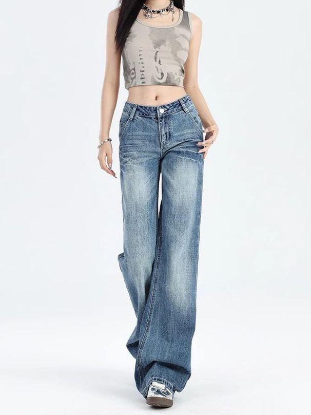 American Style Cracked Low Waisted Slightly Flared Jeans For Women In Summer, Thin Design, Slim And Floor Hugging_ecoleips.com