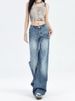 American Style Cracked Low Waisted Slightly Flared Jeans For Women In Summer, Thin Design, Slim And Floor Hugging_ecoleips.com
