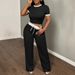 Women's Color Block Two Piece Set Black And White Fitted Top Loose Pants Hot Seller_ecoleips.com