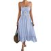 Women's Clothing A Line Skirt Leisure Vacation Style Lace Splicing High Waist Suspender Dress_ecoleips.com