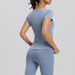 Women's Quick Dry V Neck Yoga Top Short Sleeve Nude Fitness Sports Pleated Suitable For Running_ecoleips.com