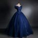 Women's Clothing Elegant Navy Blue Off-Shoulder Ball Gown For Vocal Performances & Auditions – Princess Silhouette Dress With Slimming A-Line Skirt_ecoleips.com