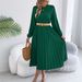 Real Shot Of 2026 Spring/summer European And American Casual Solid Color Long-sleeve Pocket Pleated Dress,_ecoleips.com