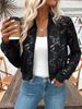 Spring 2025 New Elegant Women's Jacquard Lace Perspective Zipper Short Jacket Top Coat_ecoleips.com