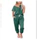 Women's Casual Sportswear Set Short-Sleeved Button-Up Pullover Top With Drawstring Pants Two-Piece Spring Collection_ecoleips.com