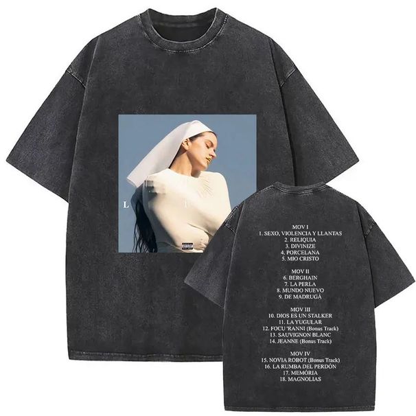 Harajuku Vintage Clothing Vintage Washed Rosalia Lux Tour 2025 T Shirt Harajuku Aesthetic Oversized T-shirts Unisex_ecoleips.com