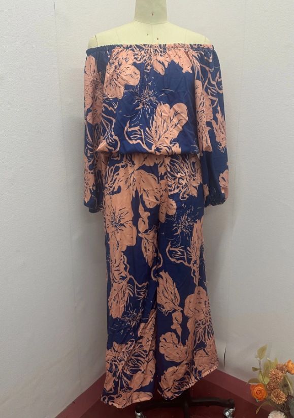 Women's Clothing Two piece Summer New Casual Printed Off shoulder Wide leg Pants Set_ecoleips.com