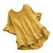 Women's Clothing Pure Color Loose Ruffled Cuffs Round Neck Short Sleeves Button Women's Shirt_ecoleips.com
