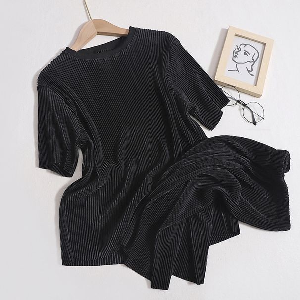 Women’s Clothing Versatile Casual Suit For Women Summer New Style Temperament Round Neck Short Sleeved T Shirt Top High Waist Shorts Two Piece Suit_ecoleips.com