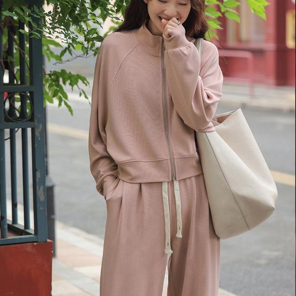 Women's Clothing Lazy Style Small Casual Sportswear Two Piece Suit Thin Zipper Sweater Jacket Fashionable Trousers Suit For Women_ecoleips.com