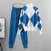 Women's Clothing Casual knitted plaid sweater two-piece set_ecoleips.com