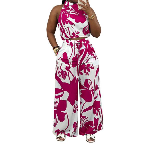 Women's Clothing Fashion Women's Sleeveless Pocket Printed Pants Suit_ecoleips.com