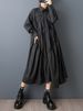 Oversized Black Vintage Pleated Shirt Dresses For Women New Long Sleeve Loose Casual Dress Elegant Clothing Spring Autumn 2025_ecoleips.com