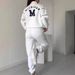 Women's Letter M Embroidered Tracksuit Set, White Striped Half Zip Sweatshirt & Jogger Pants, Casual Soft Loungewear Outfit For Daily Streetwear Sport_ecoleips.com