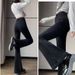 Women's Clothing High Waist Flared Jeans - Cement Gray Stretch Denim With Fleece Lining (Winter Warm, S-2XL)_ecoleips.com