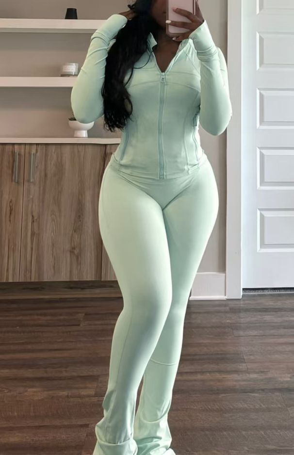 Women's Slim Fit Long Sleeve Tracksuit Set - Stretchy Polyester & Spandex Outfit For Yoga, Gym & Casual Wear (Multiple Colors & Sizes)_ecoleips.com