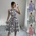 Women's Clothing Summer New Fashion Print Sleeveless Tie Waist Dress_ecoleips.com