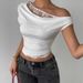 Spicy Lace Trimmed Faux Two Piece Short Top Women's Chic Asymmetrical Off-Shoulder T-Shirt Summer Style Short Sleeve_ecoleips.com