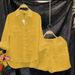 Women's Large Size Cotton Linen Shirt Casual Loose Temperament Leisure Style Solid Color Spring Autumn Fashion Age-Reducing Shorts Set_ecoleips.com