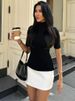 Mozision Sexy Half High Collar Half Sleeve Patchwork Mini Dress Women Slim Elegant High Waist Dress Streetwear Female Clothes_ecoleips.com