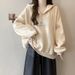 real-shot V-neck Hooded Sweatshirt For Women, Spring And Autumn Thin Style, New Korean Version, Loose_ecoleips.com