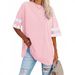 2025 Cross-Border Women's Tops European And American Loose-Fit Half-Sleeve Round Neck Color-Block Waist-Cinching_ecoleips.com