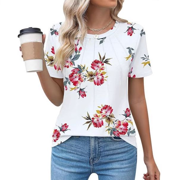 2025 Spring/Summer New Women's Fashion Round Neck Printed Short Sleeved T-shirt For Women_ecoleips.com