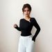 Voya Women's Slanted Neck Pleated Design With Unique Temperament, Long Sleeved Western-style Slim Fit And Slimming Effect, Spring And Autumn Base Top_ecoleips.com