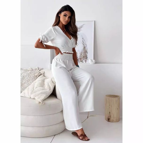 Women's Clothing Solid Color Five-Sleeve Long Pants Set_ecoleips.com